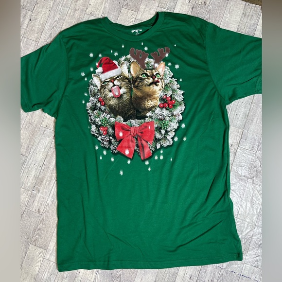 Cat Shirt Green Holiday Ugly Christmas Kitty Holiday Time - Picture 2 of 4